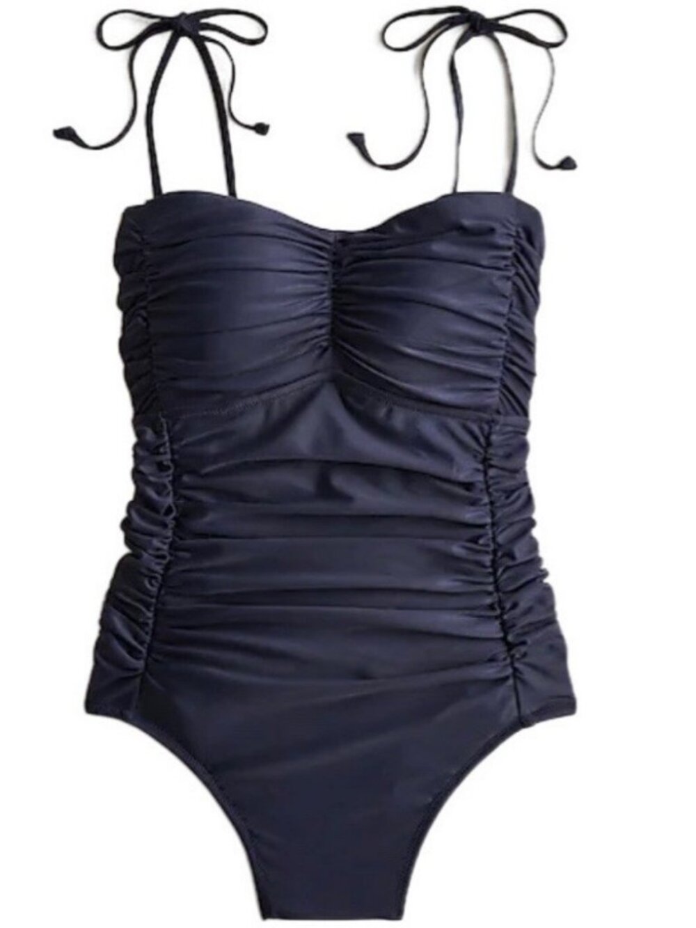 J. Crew Ruched Tie Shoulder One Piece Swimsuit Navy Size 22 NWT - Picture 9 of 12